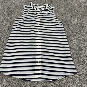 J CREW Striped Navy White Button Sleeveless Blouse, Size 00